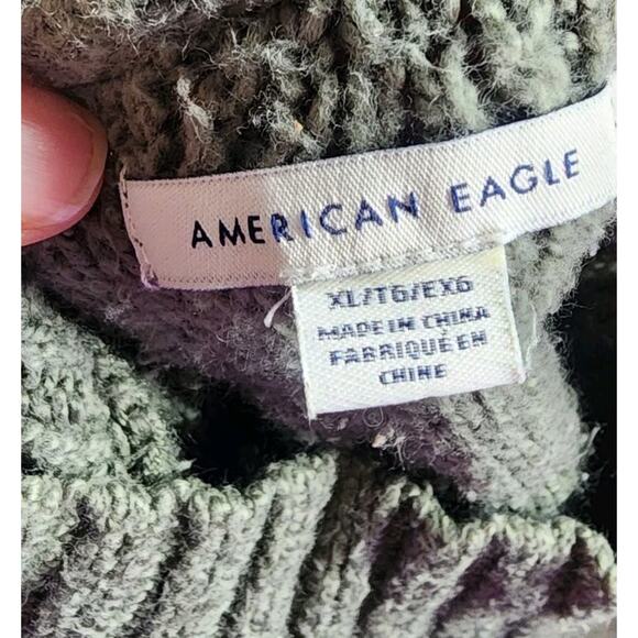 American Eagle Women’s XL Sweater Olive Green Cable Knit Diamond Crop Mock Neck - Picture 5 of 15